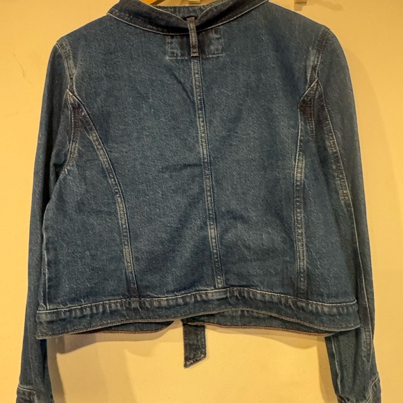 NWT LOFT Petite Large Denim Tie Neck Bow Jacket Gold Buttons Indigo Wash - Picture 6 of 6